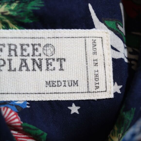 Free Planet Blue and Green Casual Button Down Shirts with Tropical Prints - Picture 11 of 14